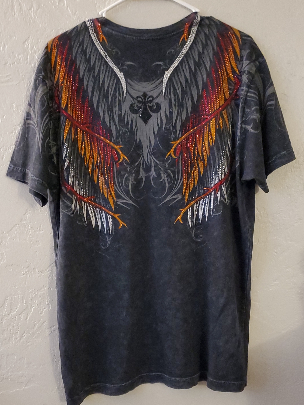 Affliction Men’s Black Graphic Winged Eagle T‑Shirt With Gemstones Large - Picture 7 of 7